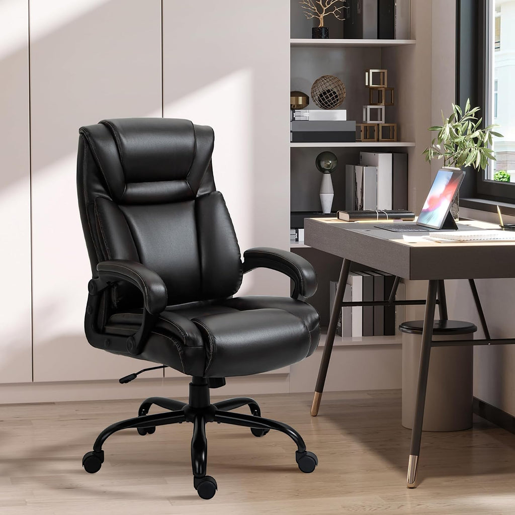 Ergonomic Office Chair,Big and Tall 400 lbs Executive Computer Desk Chairs with Wide Seat High Back PU Leather,Adjustable Height Swivel Wheels for Adults Gaming Home, Bedroom Furniture,Brown