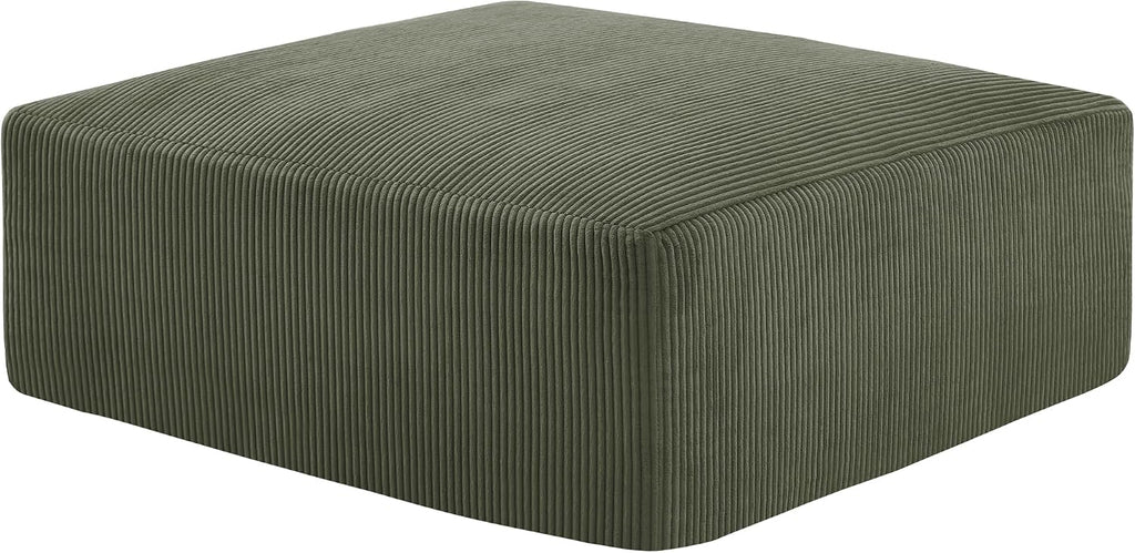 Gericco 113' Modular Sectional Couch, Cloud Boneless Sofa with Deep Seats, Upholstered Corduroy Square Stuffed Ottoman Pouf, 40 * 40 Inch Furry & Fluffy Movable Foot Stool for Living Room, Green