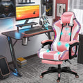 Gamer Chairs for Adults with Speakers, Ergonomic Gaming Chair with RGB LED Light, with Lumbar Support and Foot Rest, Massage Game Chair for Game Recreation Room,Pink