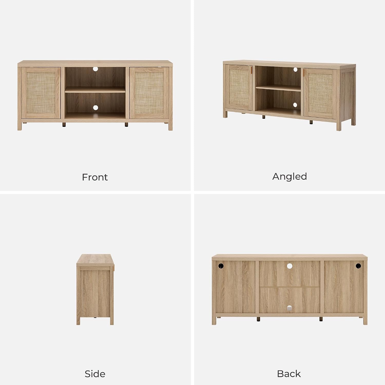 SICOTAS Rattan TV Stand for Living Room - 26' Tall TV Console Cabinet with Storage and Adjustable Shelf, Boho Entertainment Center, 59' Media Console for 50, 55, 65 Inch TV, Light Oak