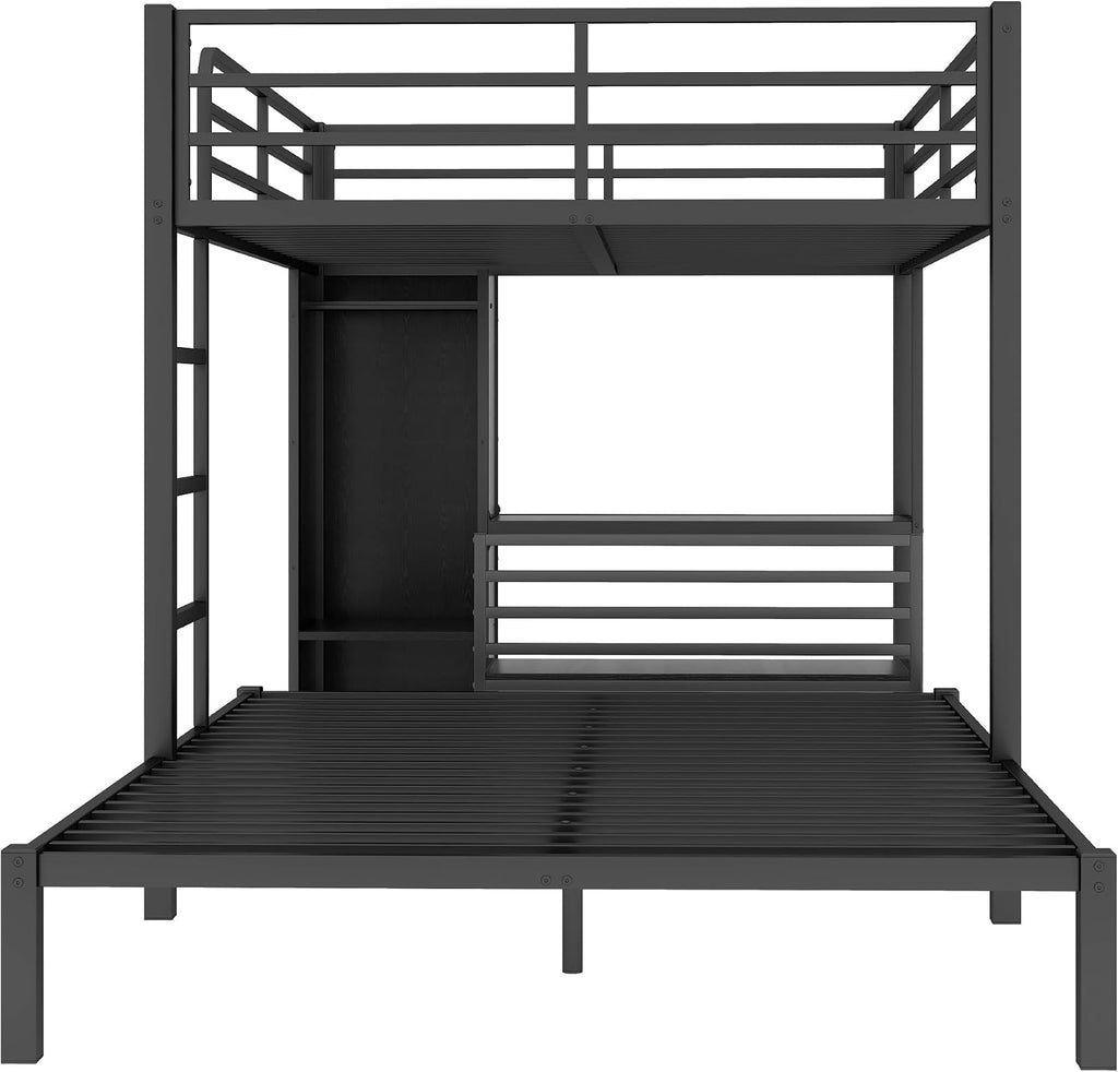 Bellemave Queen bunk Bed, Queen loft Bed with Desk and Shelves and Wardrobe, Black