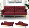 Velvet Sofa Bed w/Adjustable Armrests & Backrests, Modern Convertible Sleeper Sofa, Tufted Futon Sofa for Bedroom, Living Room, Apartment, Red