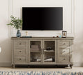 WAMPAT Glass Door Farmhouse TV Stand for TVs up to 65 inch, Wood TV Console Table with Storage Cabinets, Entertainment Center for 32-60 inch TV Console Cabinet, 58 Inch, Grey
