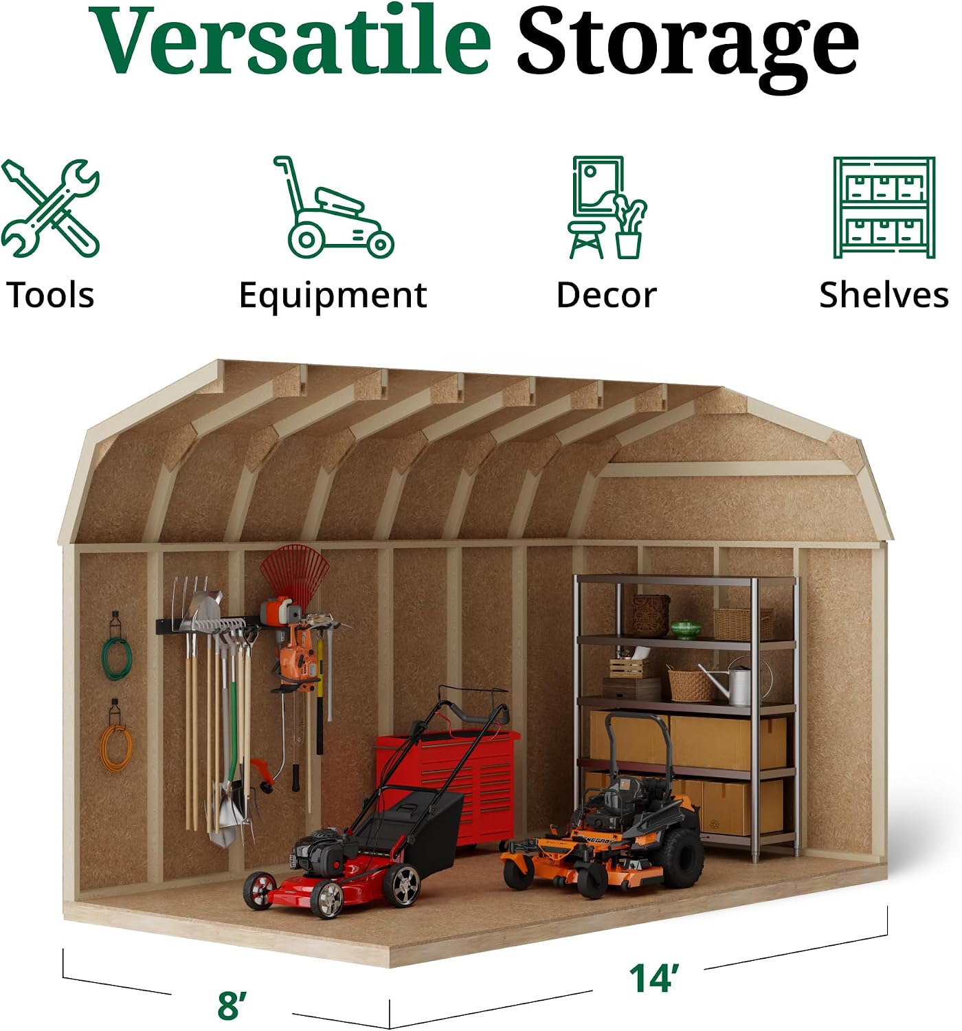 Little Cottage Co. 8x14 Value Gambrel Barn with 6 ft. Sidewalls with Floor, Outdoor Wood Storage Shed Do-It-Yourself Precut Kit