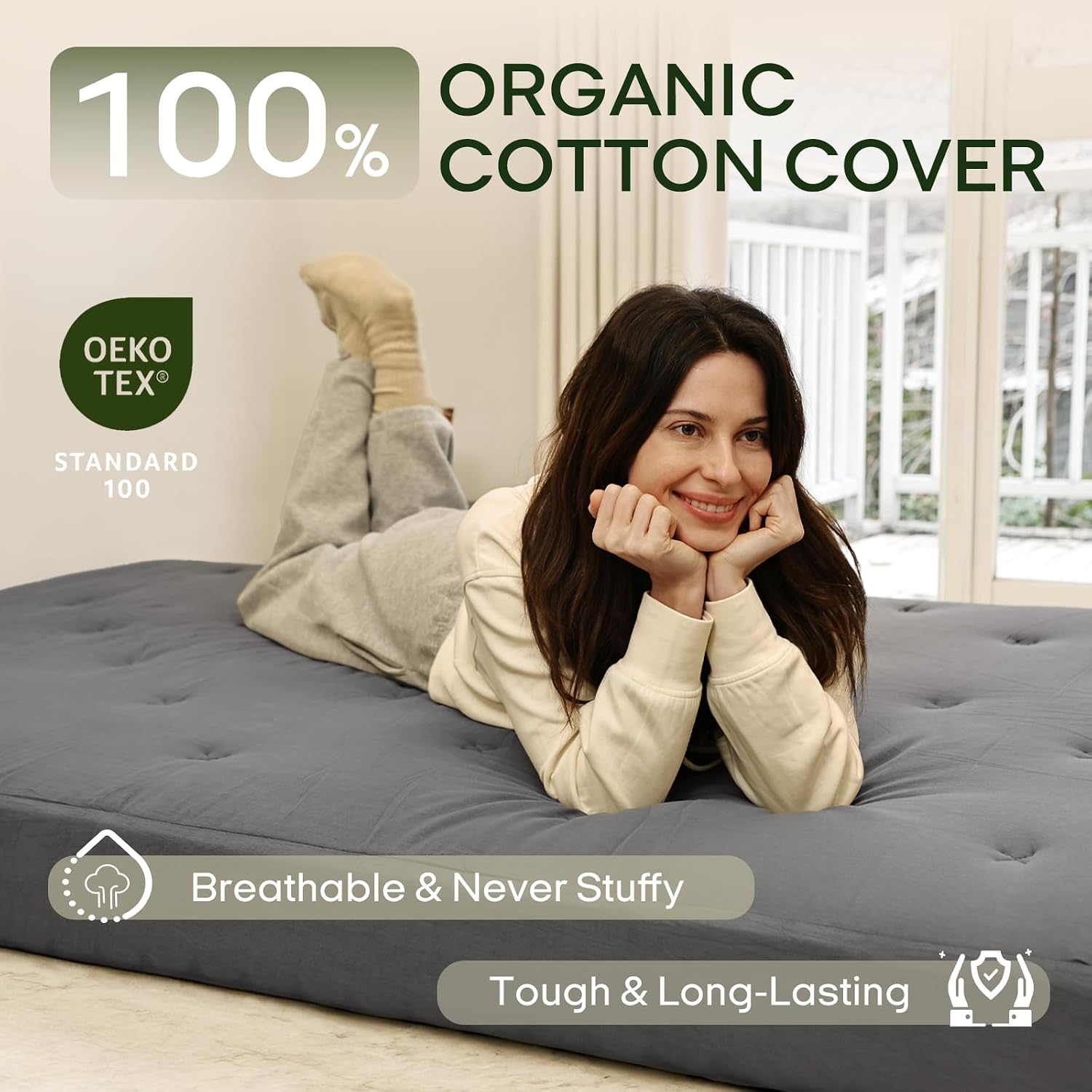 ZonLi Japanese Floor Futon Mattress Twin Size 39'x 75',100% Cotton Cover 6'' Thicken Tatami Mattress,Foldable Sleeping Pad,Portable Dormitory Tatami Mat,Roll Up Floor Lounger Bed for Adult (Grey)