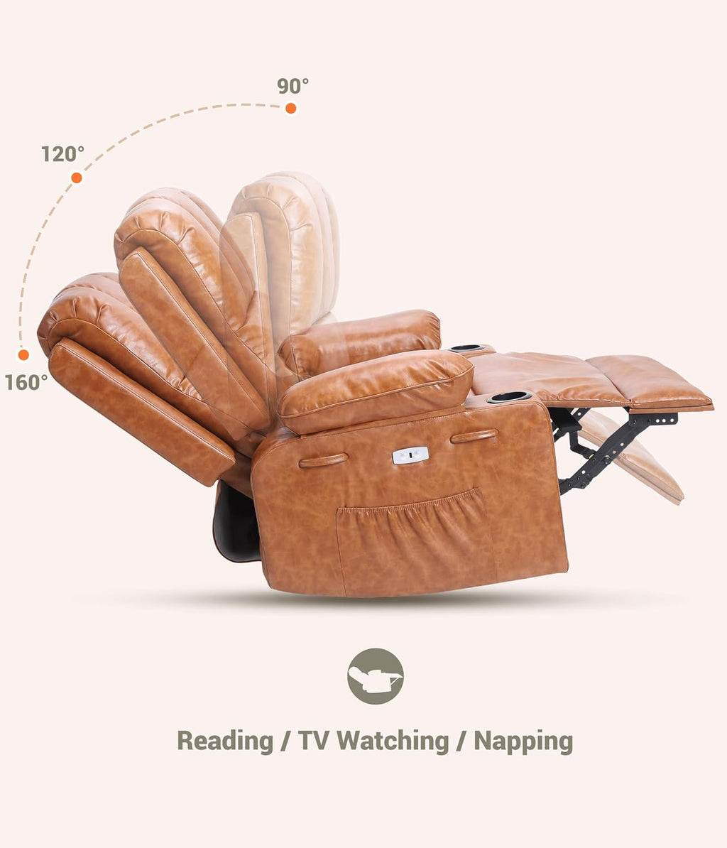 Electric Recliner Chair for Living Room, 360° Swivel Electric Massage Recliner Chair, with Massage & Heat, USB Port, Cup Holders, Side Pocket, Ergonomic Lounge, Adults, Nursery or Bedroom