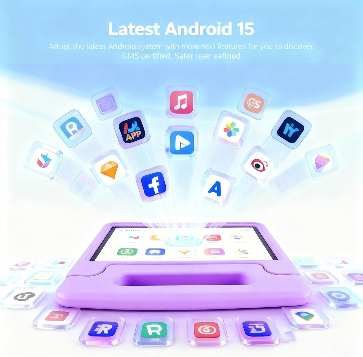 NRKDUBQ Kids Tablet 11 inch Android 15 20GB + 128GB Octa-Core 8000mAh Todder Tablet with Drop-Proof Case, Parental Control, WiFi 6 and Bluetooth, Purple