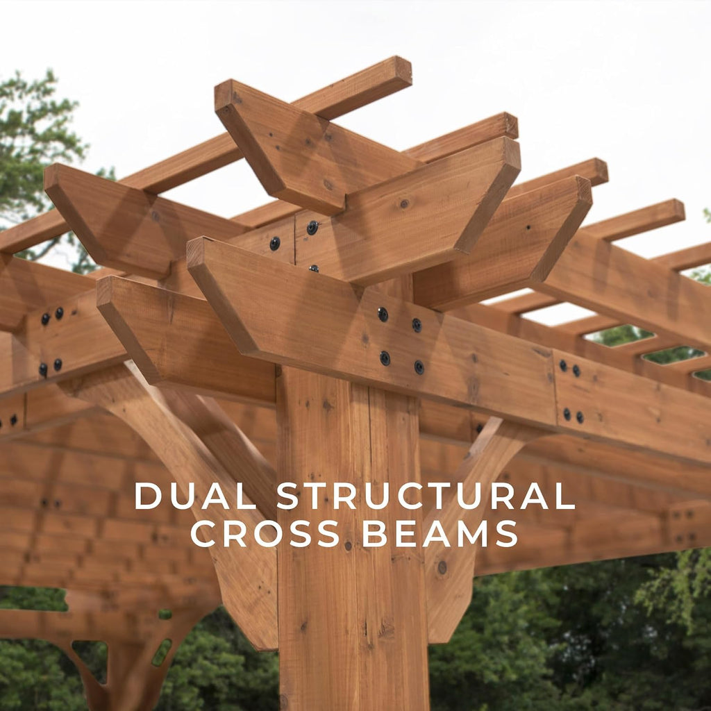 Backyard Discovery Beaumont 16 ft. x 12 ft. All Cedar Pergola Kit + Kotap 25 Pack 9 in. Black Ball Bungee Cord Tarp Tie-Down