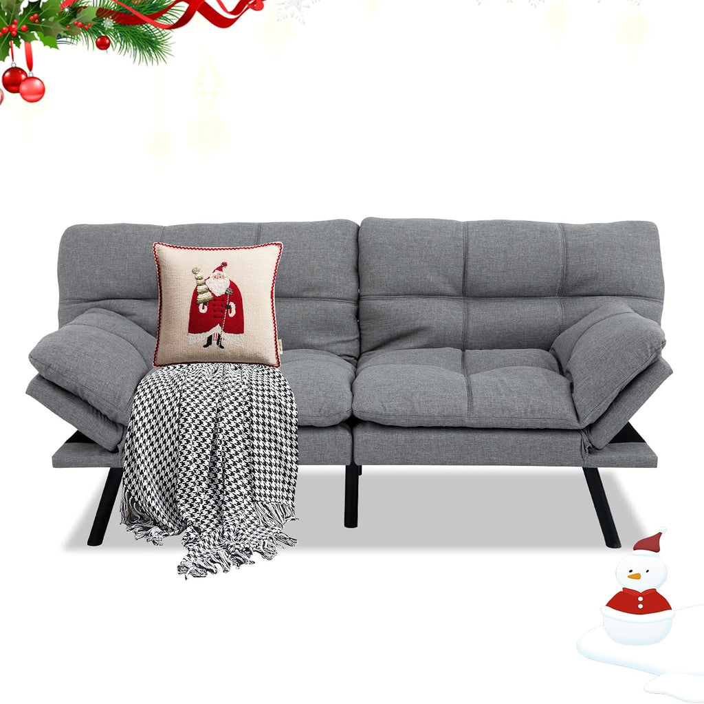 MUUEGM 71' Futon Sofa Bed, Convertible Couch Bed, Modern Loveseat with Adjustable Backrest&Armrest, Sofas for Living Room,Game Room,Dormitory,Office.Light Grey Fabric