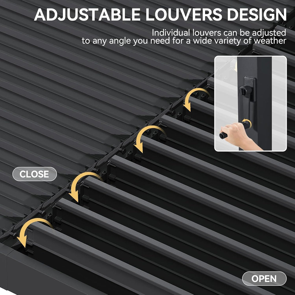 Aoxun Louvered Pergola 10' x 12' Outdoor Aluminum Pergola with Adjustable Louvers and Integrated Drainage System for Decks, Gardens and Backyards, Easy Installation, Gray