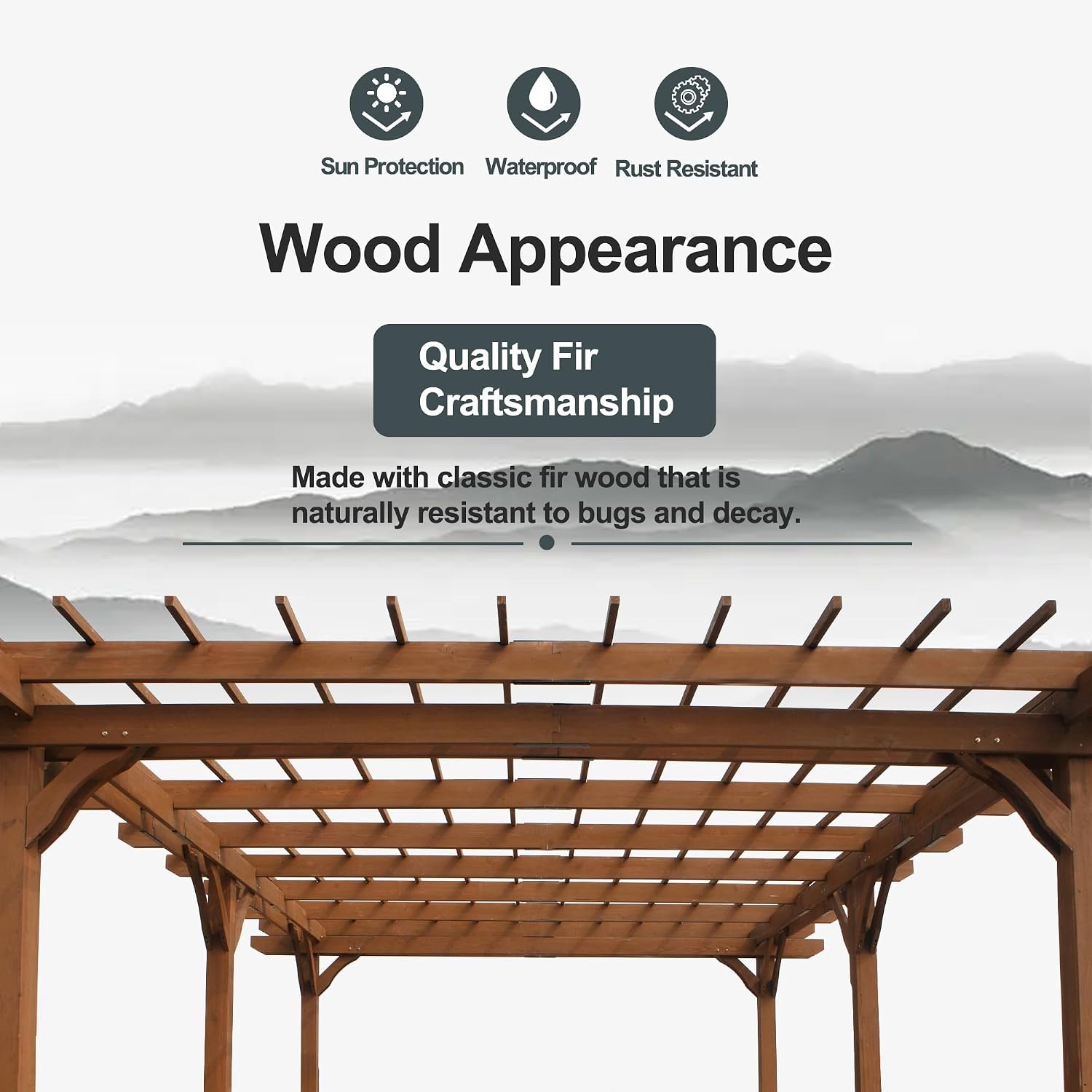 12' x 16' Outdoor Gazebo Wooden Grape pergola for Climbing Plant Support, Garden, Terrace, Backyard, Deck, Brown