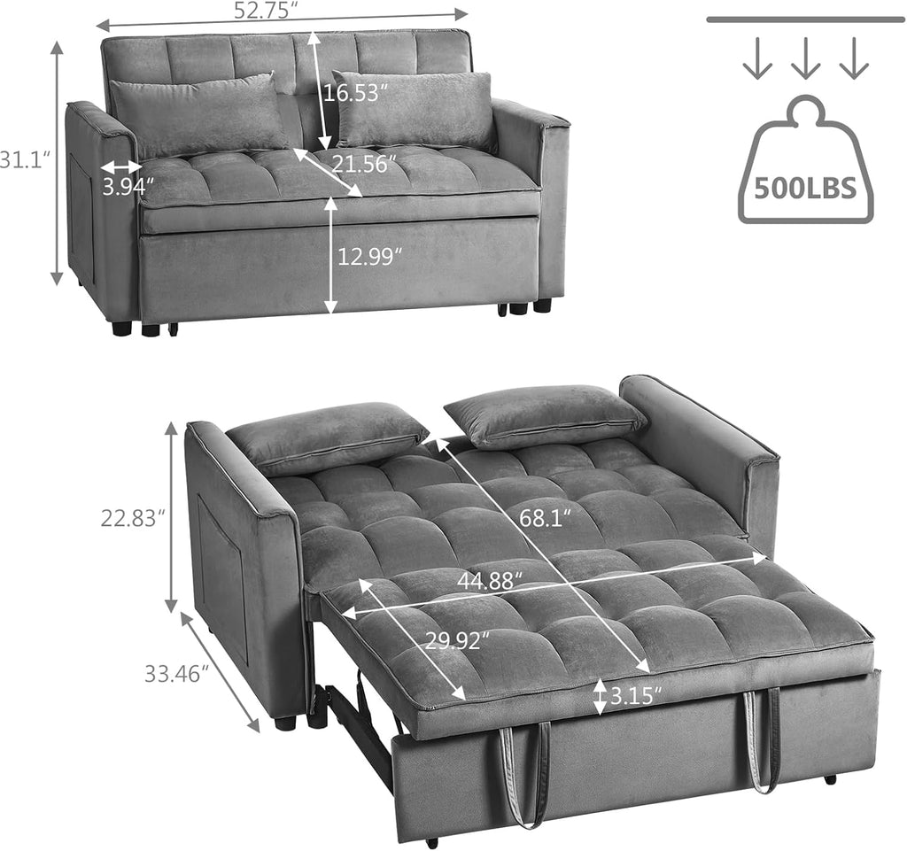 Skepphlay 3 in 1 Sleeper Sofa Bed, Pull Out Couch, Convertible Futon Loveseat with krest, Dinotefuran Living Room Chaise Lounr Home Apartment Office, Dark Grey