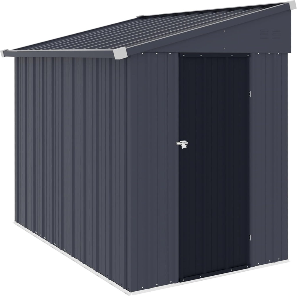 Yardenaler 4x6 FT Metal Outdoor Lean to Storage Shed, Garden Tool Shed Kit with Door & Lock, Waterproof Patio Utility Tool Shed for Backyard and Garden, Gray