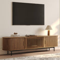 POVISON Fully-Assembled Mid Century Modern TV Stand for 75 inch TV, Sliding Door Entertainment Center with Storage, Wood TV Console, Media Console for Living Room Bedroom(Walnut, 78.74')