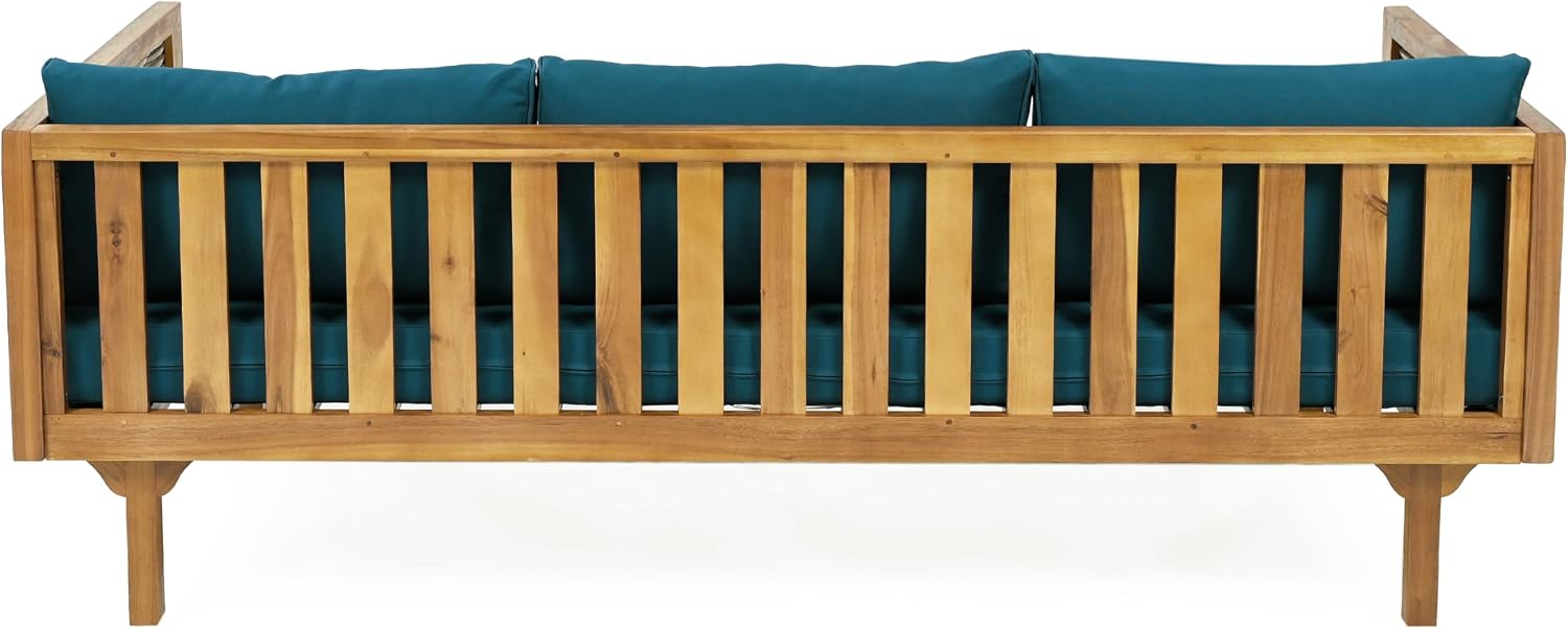 Merax 67.5' Outdoor Patio Daybed 3 Seater Sofa Bed,Acacia Wood Frame with Rattan Arm,Cushion & Pillow for Courtyard