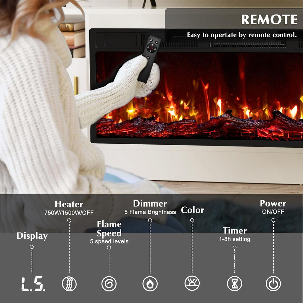 Lemberi Fireplace TV Stand with 36' Electric Fireplace, Fits TVs Up to 80', 70' LED Lit Entertainment Center, Modern High Gloss Wood with Spacious Storage Cabinet for Living Room, White