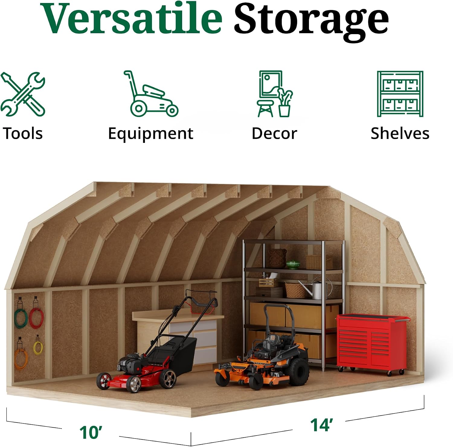 Little Cottage Co. 10x14 Value Gambrel Barn with 4 ft. Sidewalls with Floor, Outdoor Wood Storage Shed Do-It-Yourself Precut Kit