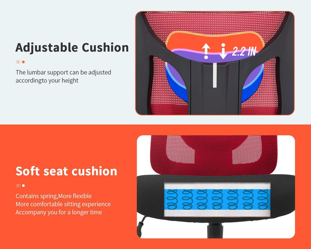 Big and Tall Office Chair+400lbs Wide Seat Mesh Desk Chair+Massage Rolling Swivel Ergonomic Computer Chair with Lumbar Support Adjustable Arms Task Chair for Heavy People+ (Red)