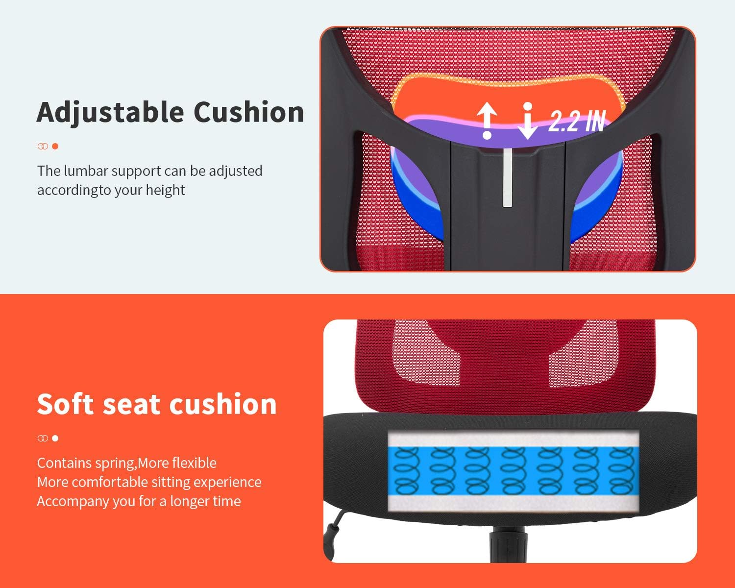 Big and Tall Office Chair+400lbs Wide Seat Mesh Desk Chair+Massage Rolling Swivel Ergonomic Computer Chair with Lumbar Support Adjustable Arms Task Chair for Heavy People+ (Red)