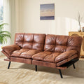 MUUEGM Brown Futon Sofa Bed Leather Memory Foam Modern Office Couch Sleeper Bed Convertible Love seat Sofa for Small Spaces,Apartment,Office with Adjustable Armrest Backrest