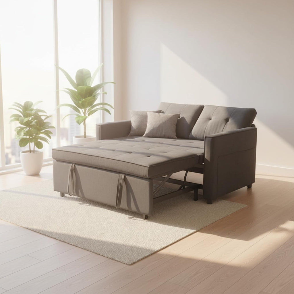 Sofa Bed, Pull Out Couch with Side Pockets, 3 in 1 Velvet Fabric Loveseat Sleeper Sofa Bed, Pull Out Couch with Adjustable Backrest for Living Room, Bedroom, Apartment, Gray, 53 Inch