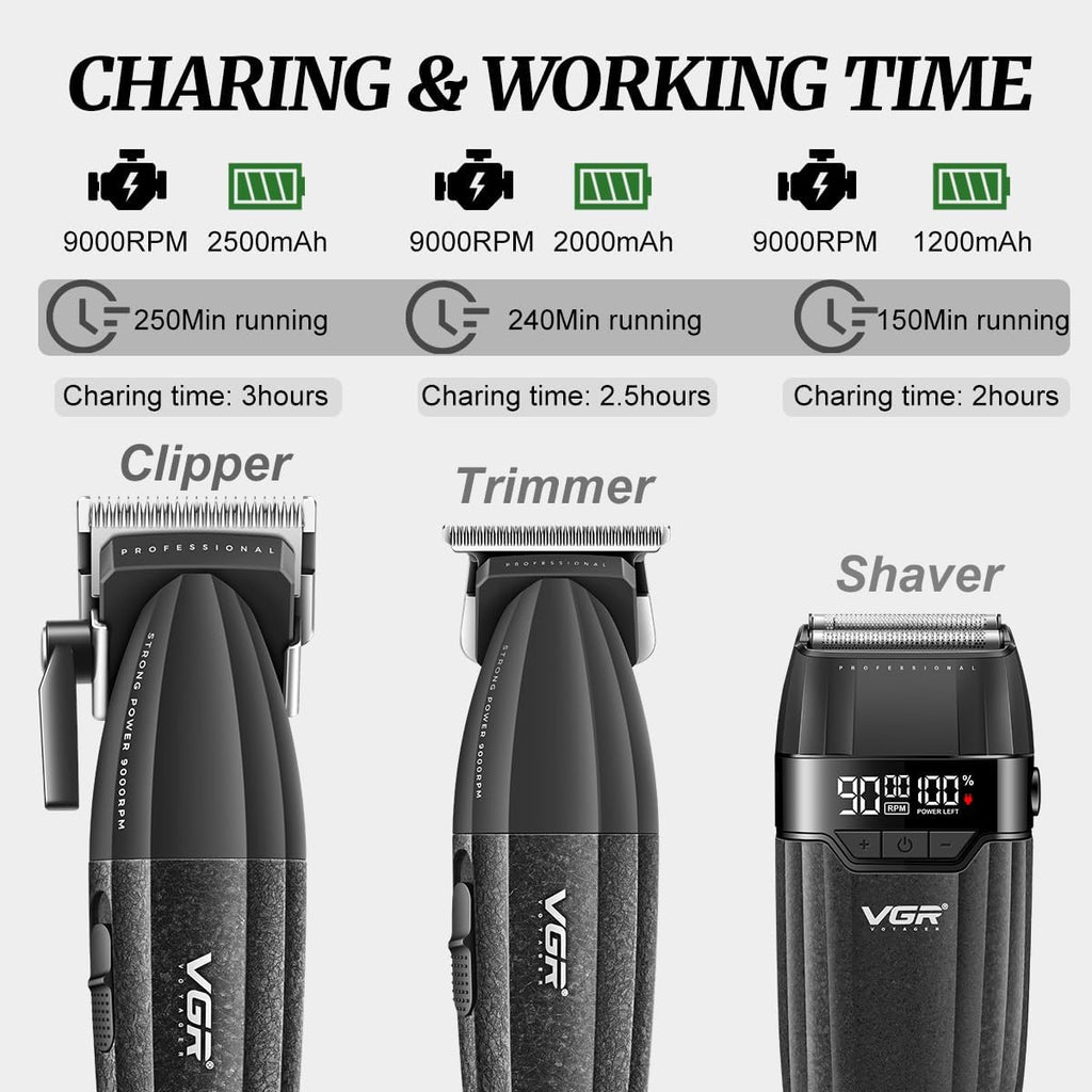 VGR 640S3 Professional 3 in 1 Hair Cutting Kit, 9000RPM Hair Clippers for Men Professional Hair Trimmer & Foil Shavers Set, Cordless Mens Barber Combo for Home, for Him(Black)