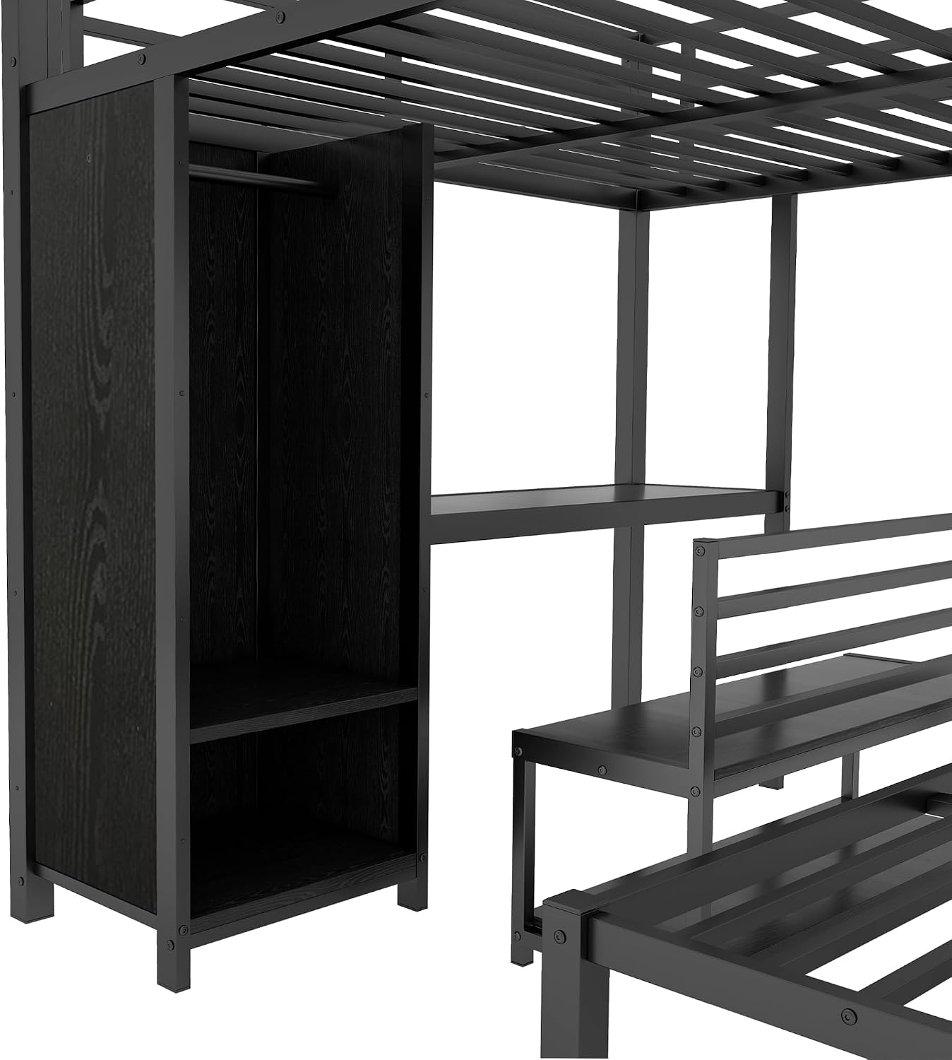 Bellemave Queen bunk Bed, Queen loft Bed with Desk and Shelves and Wardrobe, Black