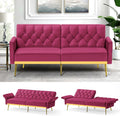 Velvet Sofa Bed w/Adjustable Armrests and Backrests, Modern Convertible Sleeper Sofa, Tufted Futon Sofa for Bedroom, Living Room, Apartment, Fuchsia