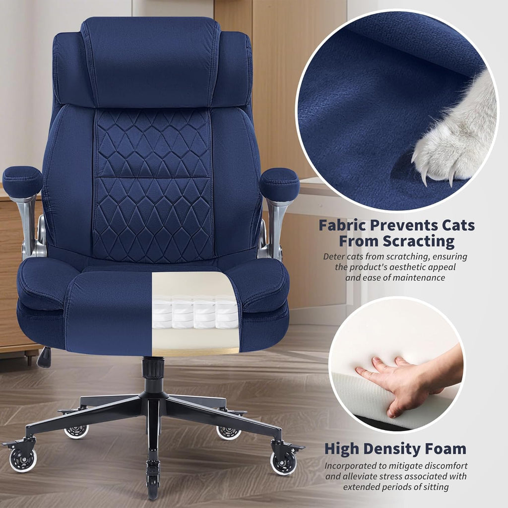 Office Chair with Locking Wheels, Ergonomic High Back Fabric Desk Chair with Adjustable Lumbar Support, Flip-Up Arms, Thick Padded Seat, 400lbs Heavy Duty for Home Office Adults