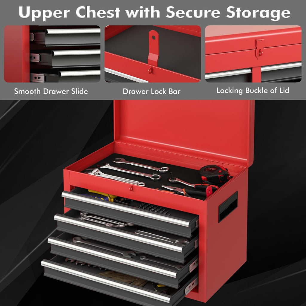 Goplus Rolling Tool Chest, 5-Drawer Tool Box Organizer w/Lockable Wheels & Sliding Drawers & Detachable Top & Adjustable Shelf, Tool Storage Cabinet for Garage Workshop (Red+Black)