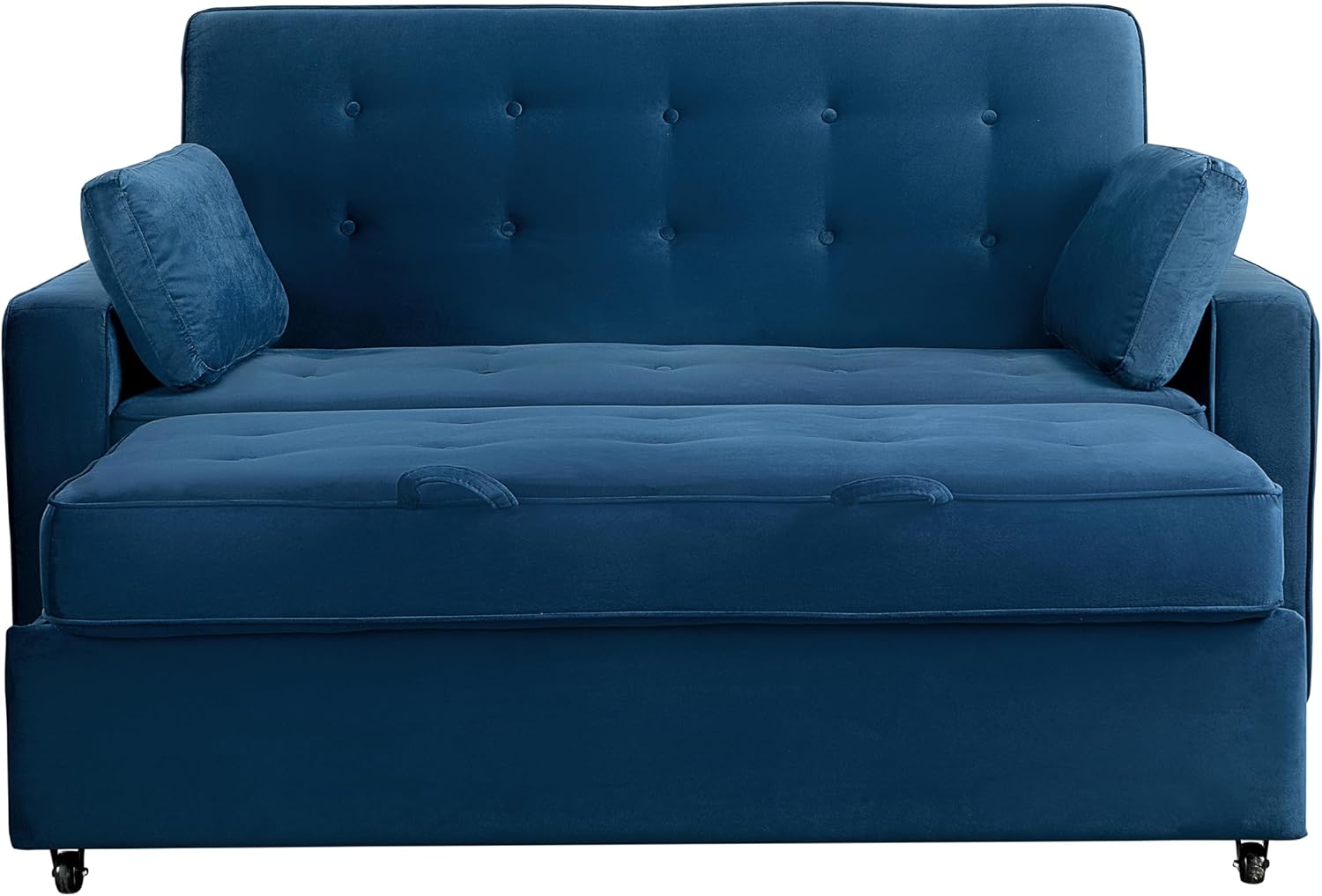 Serta Ainsley 72.6' Convertible Sleeper Sofa, Queen Size, Dreamcoil Comfort, Soft Velvet Fabric, Navy