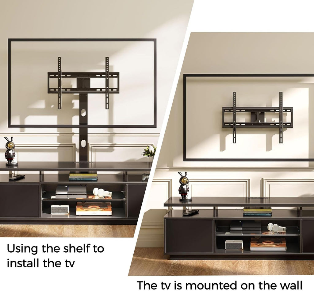 Rolanstar TV Stand with Mount and Power Outlet 59.1', Swivel TV Stand Mount for 32/45/55/60/65/70 inch TVs, Height Adjustable Modern Entertainment Center with Storage & LED Lights, Black TV Table