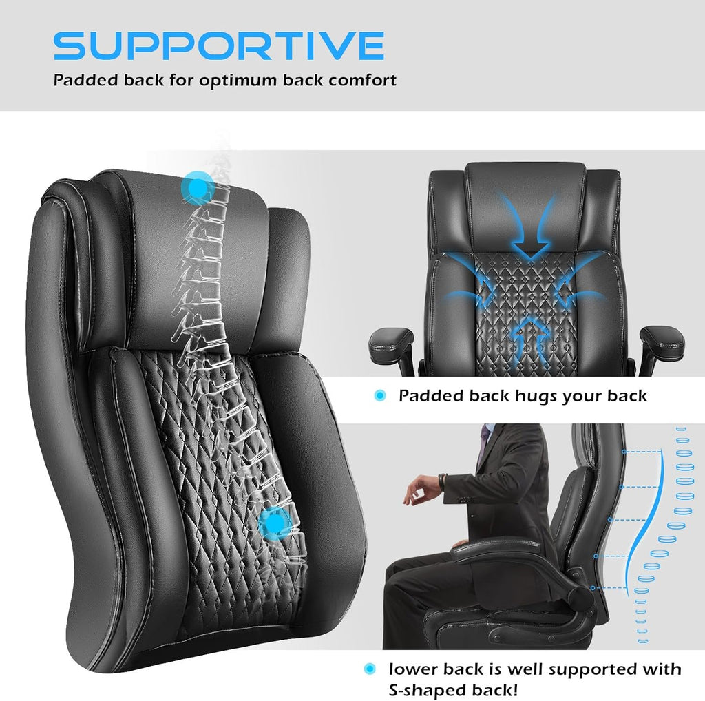 VITESSE Big and Tall Office Chair,Executive Office Chair with Flip up Armrest,Ergonomic High Back Computer Gaming Chairs Home Office 400lbs, Heavy Duty Chair with Lumbar Support（Black）