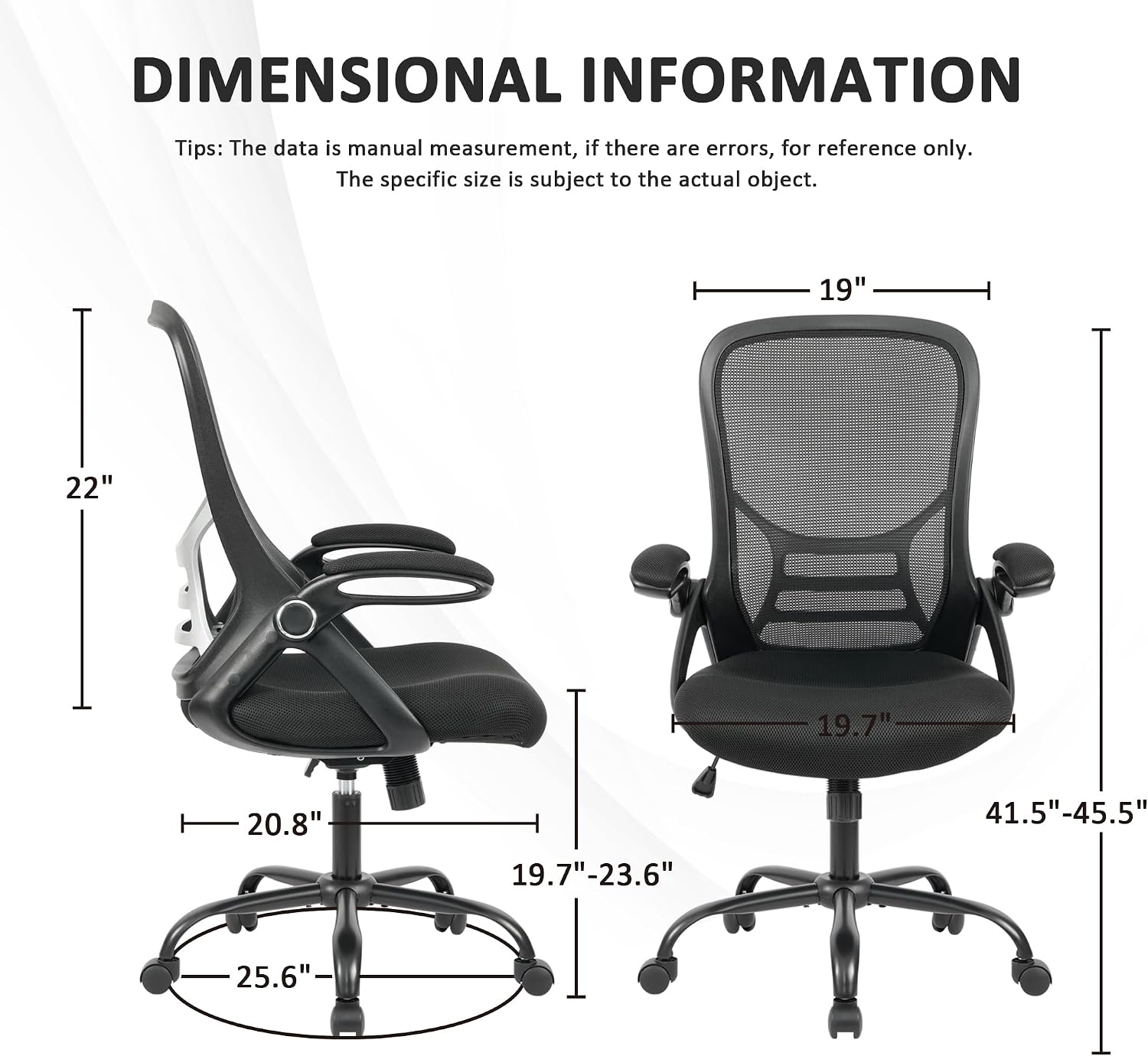 HYLONE Office Chair Ergonomic Chair with Flip up Armrests, Thickened Seat Computer Chair with Breathable Mesh Back Home Office Computer Chairs for Long Hours Mesh Office Chair(Black)