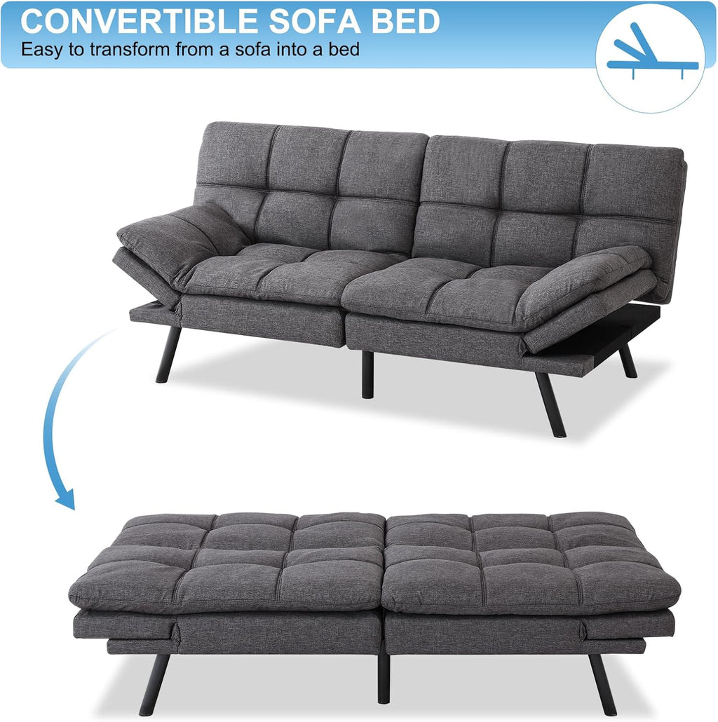 MUUEGM Futon Sofa Bed Couch Sofa, Memory Foam Futon Sleeper Sofa Loveseat Convertible Couch Bed for Small Compact Spaces, Apartment, Dark Grey.