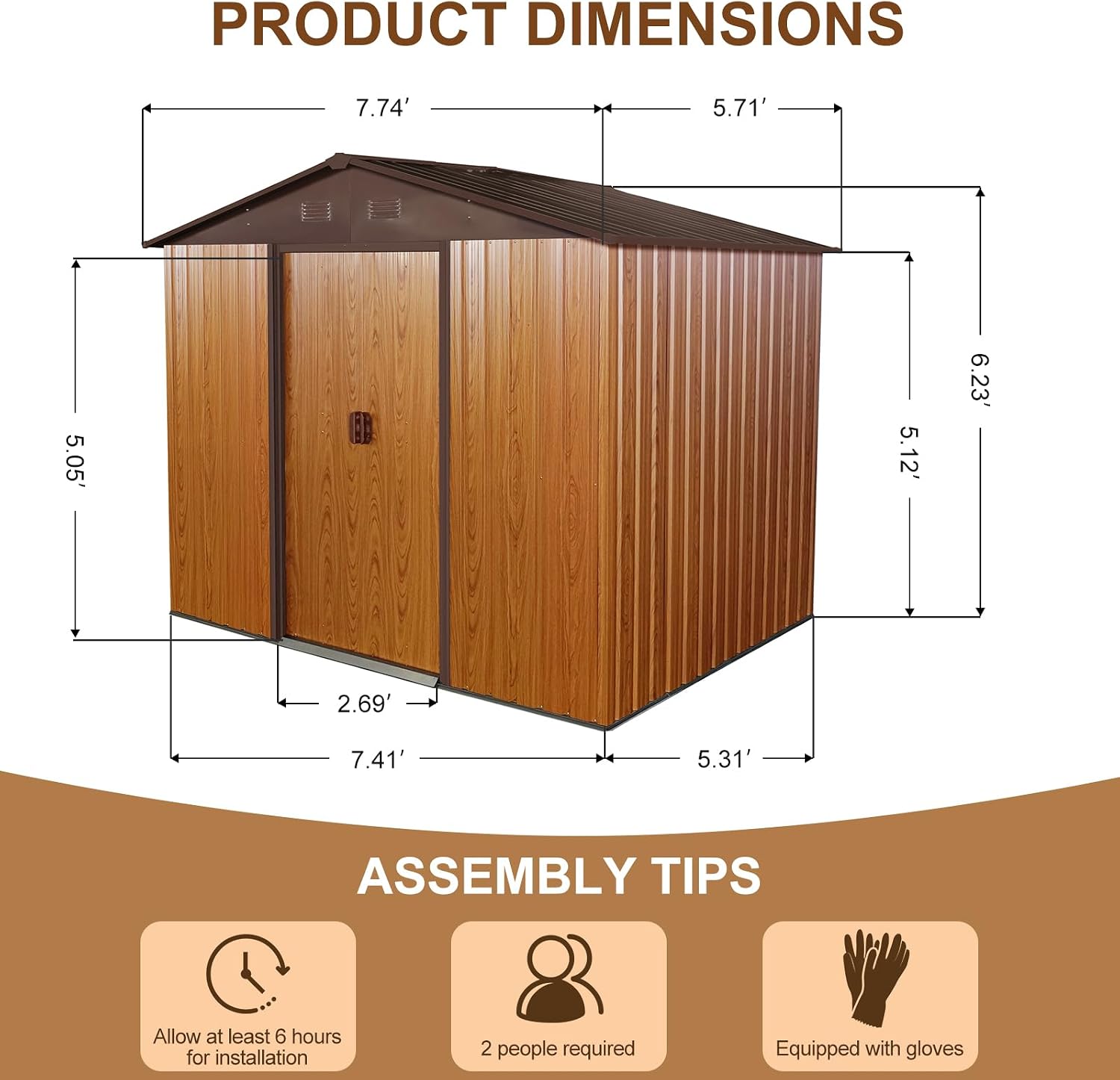 KEIKI 8x6 FT Outdoor Metal Storage Shed with Peaked Roof,Vents and Lockable Sliding Door for Garden Yard Lawn