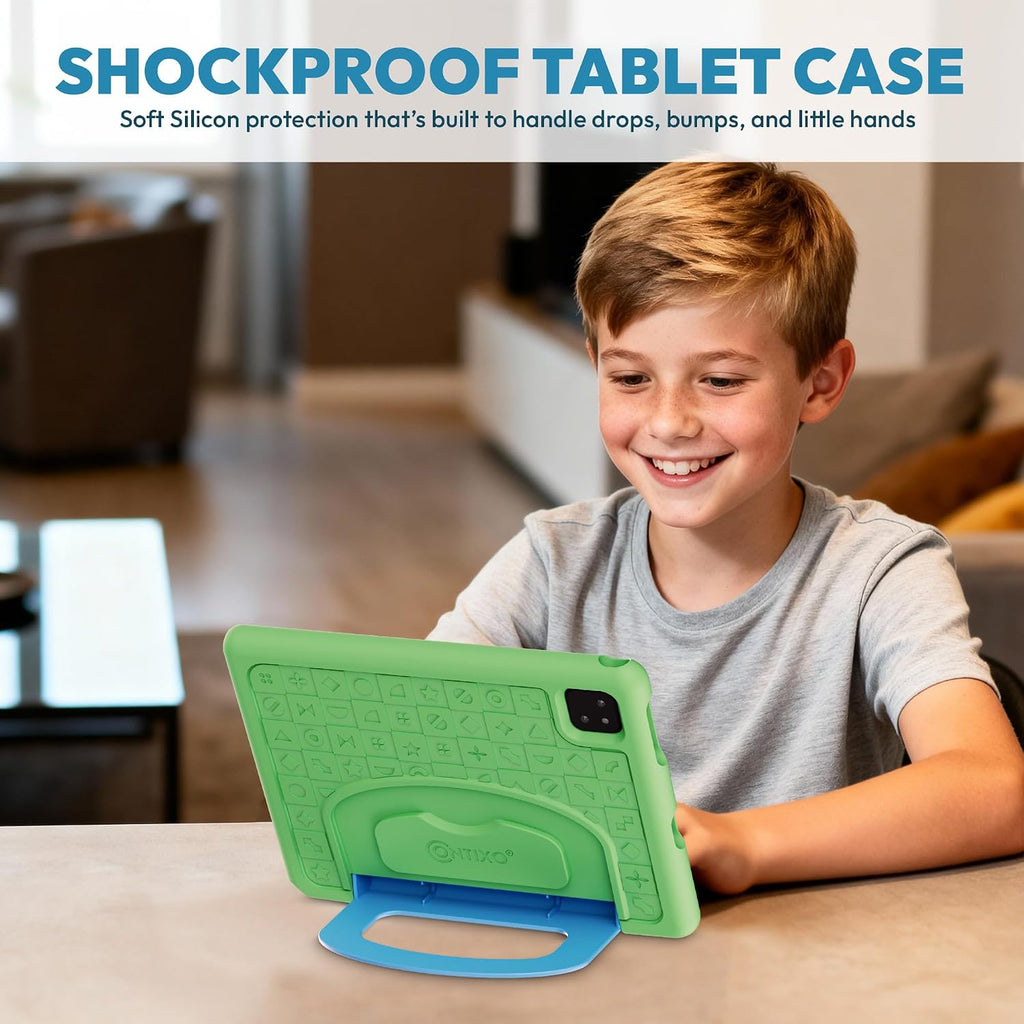 Contixo A10 Kids Tablet with 14 Apps, Lingokids & Epic, 10.1' HD Screen, Android 15, Parental Controls, WiFi, 4+64GB Storage, al Tablet for Kids Ages 3-12, Boys & Girls Gift, Green