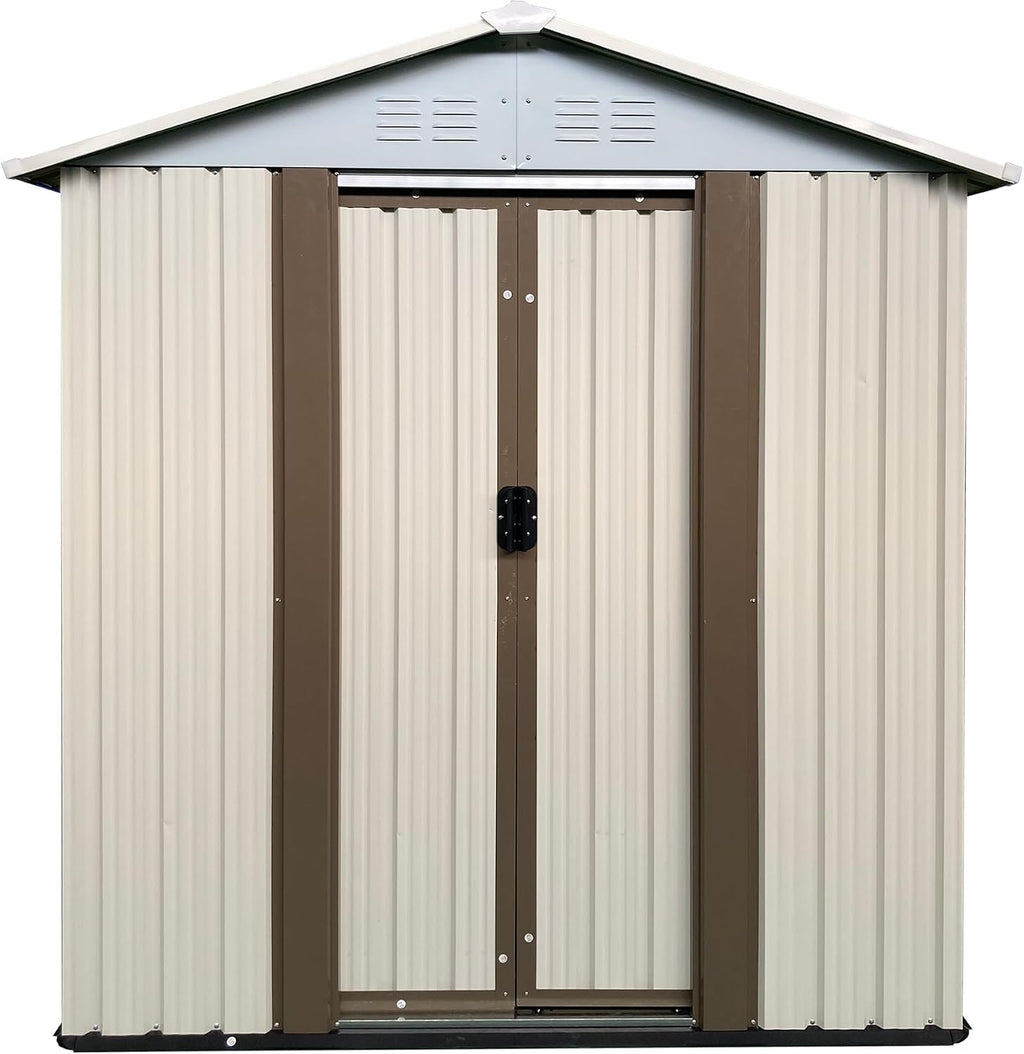 Ball & Cast 5x3 FT Outdoor Storage Shed, Metal Sheds with Punched Vents and Sliding Door, Waterproof Garden Tool Shed with Aluminum Frames and Sloped Roof for Backyard Patio,Cream White