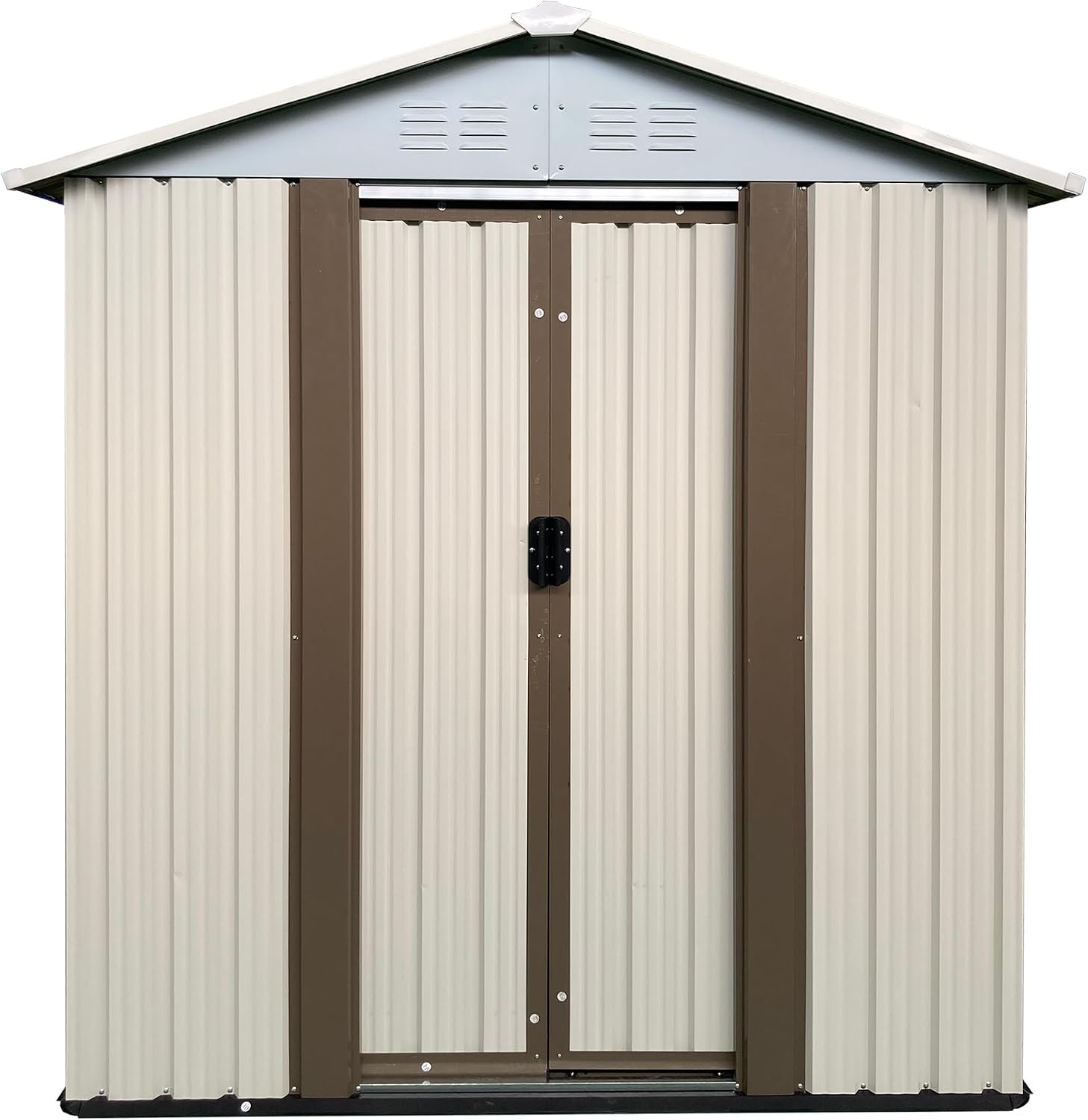 Ball & Cast 5x3 FT Outdoor Storage Shed, Metal Sheds with Punched Vents and Sliding Door, Waterproof Garden Tool Shed with Aluminum Frames and Sloped Roof for Backyard Patio,Cream White