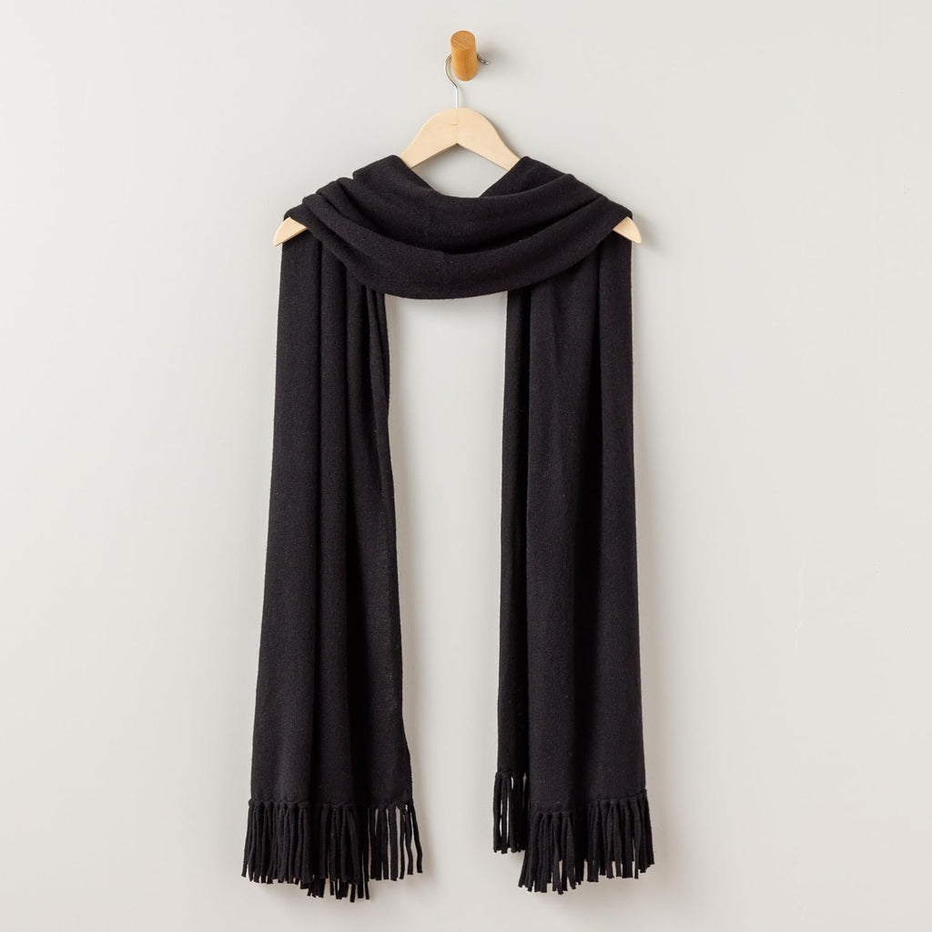Fishers Finery Women's 100% Cashmere Knit Shawl Wrap with Fringe | Oversized 78' long by 28' wide