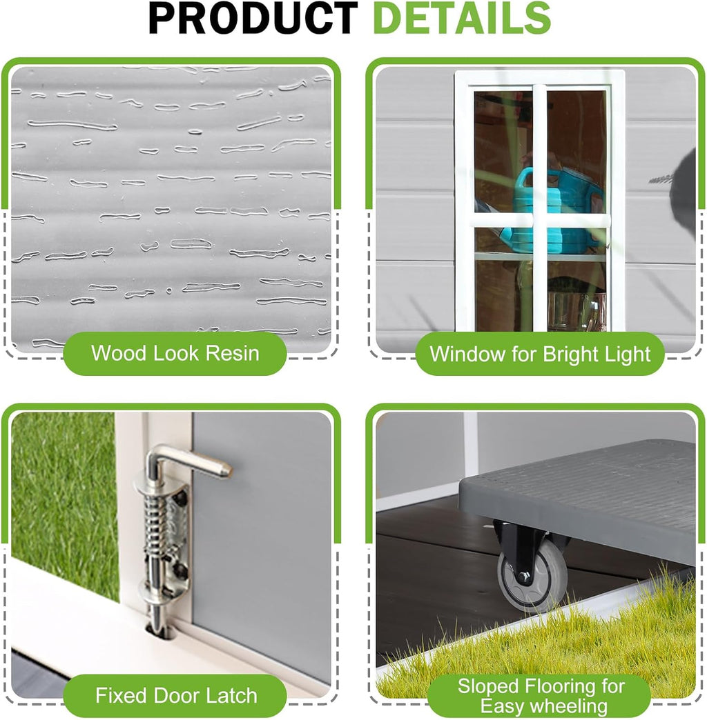 5x4 Shed Resin Outdoor Storage with Floor Included, Lean to Sheds Waterproof Small Plastic Garden Tool Sheds