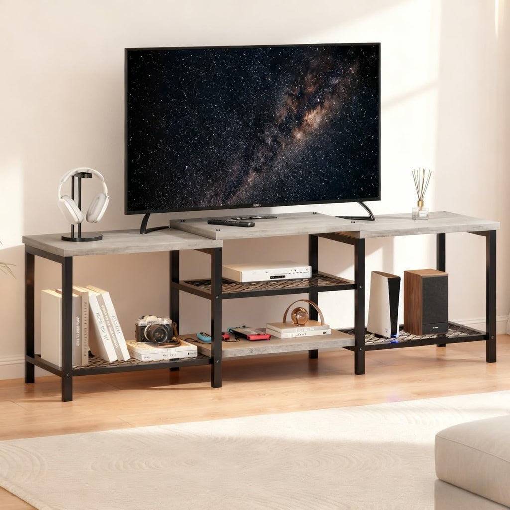 GAOMON TV Stand for TVs Up to 75 Inch, Entertainment Center with Power Outlet and LED Lights Open Storage Shelves, Media Console for Living Room, Bedroom, Grey