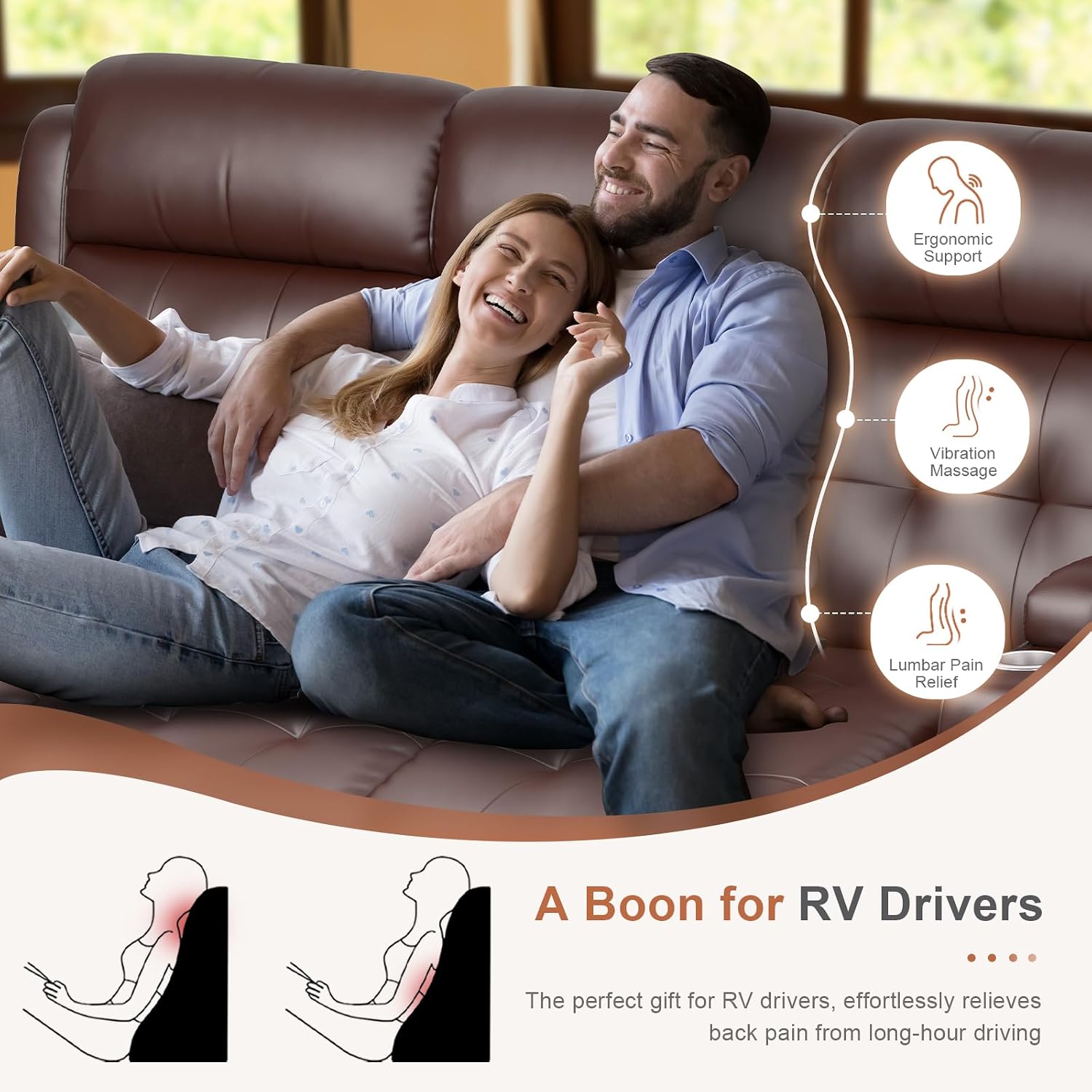 RV Loveseat Recliner Sofa, 3 Seater Massage Wall Hugger Reclining Couch with Insert Pockets, Cup Holders, 150° Recline Sleeper Sofas, for RV Furniture & Home Theater Seating