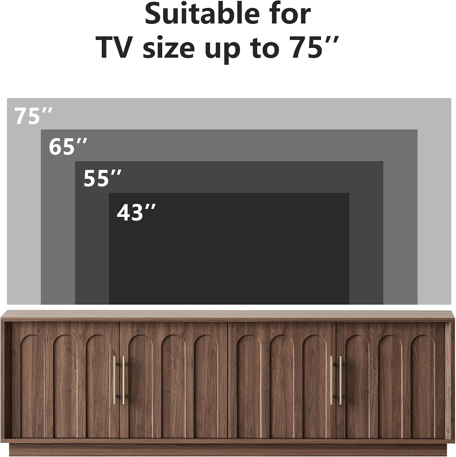FORTUNETEC TV Stand for 75 Inch TV, Mid Century Modern TV Stand with Arched Design, Wood Grain Finish, Media Console with Adjustable Shelves, 67' Entertainment Center for Living Room Bedroom, Walnut