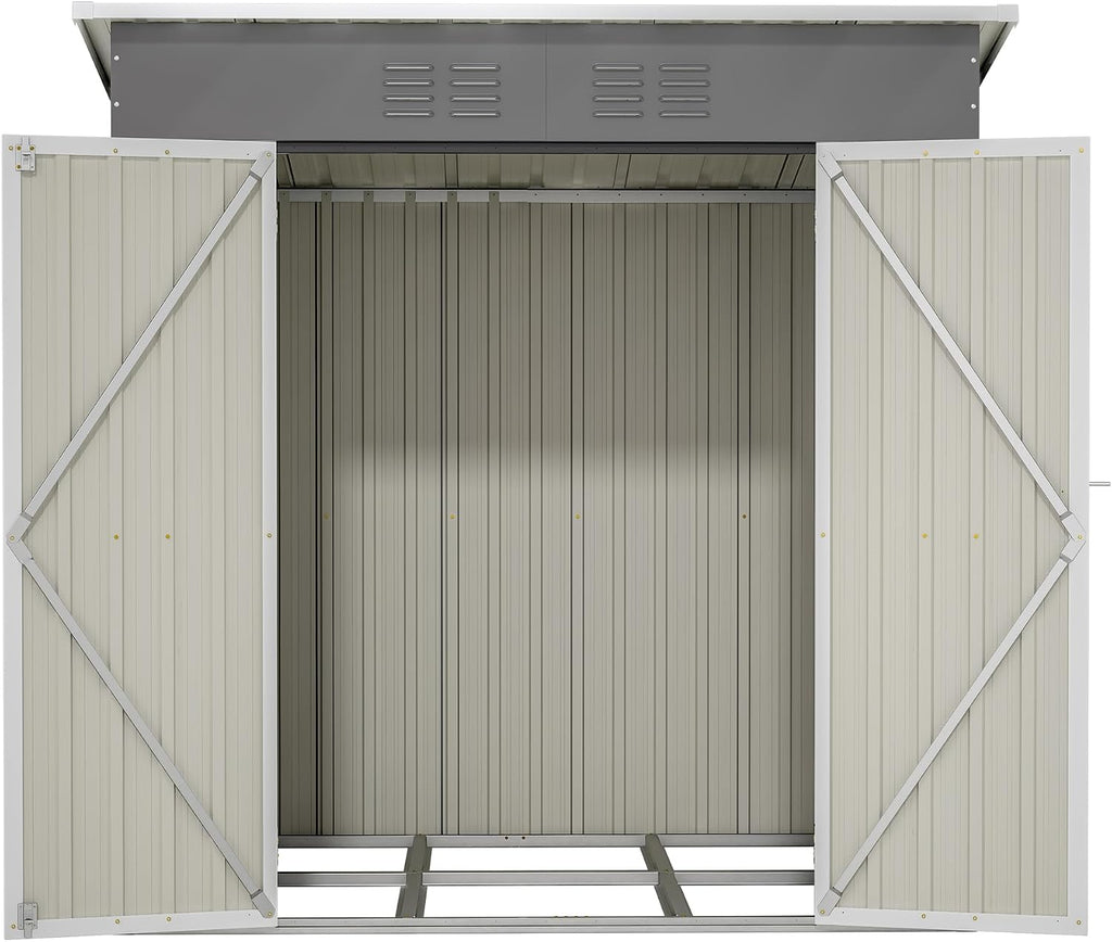 6 x 4 FT Outdoor Storage Shed, Metal Garden Shed with Floor Frame, Small Tool Shed Outdoor Storage with Lockable Sliding Doors & Air Vents, Storage House Waterproof for Backyard, Lawn, Grey