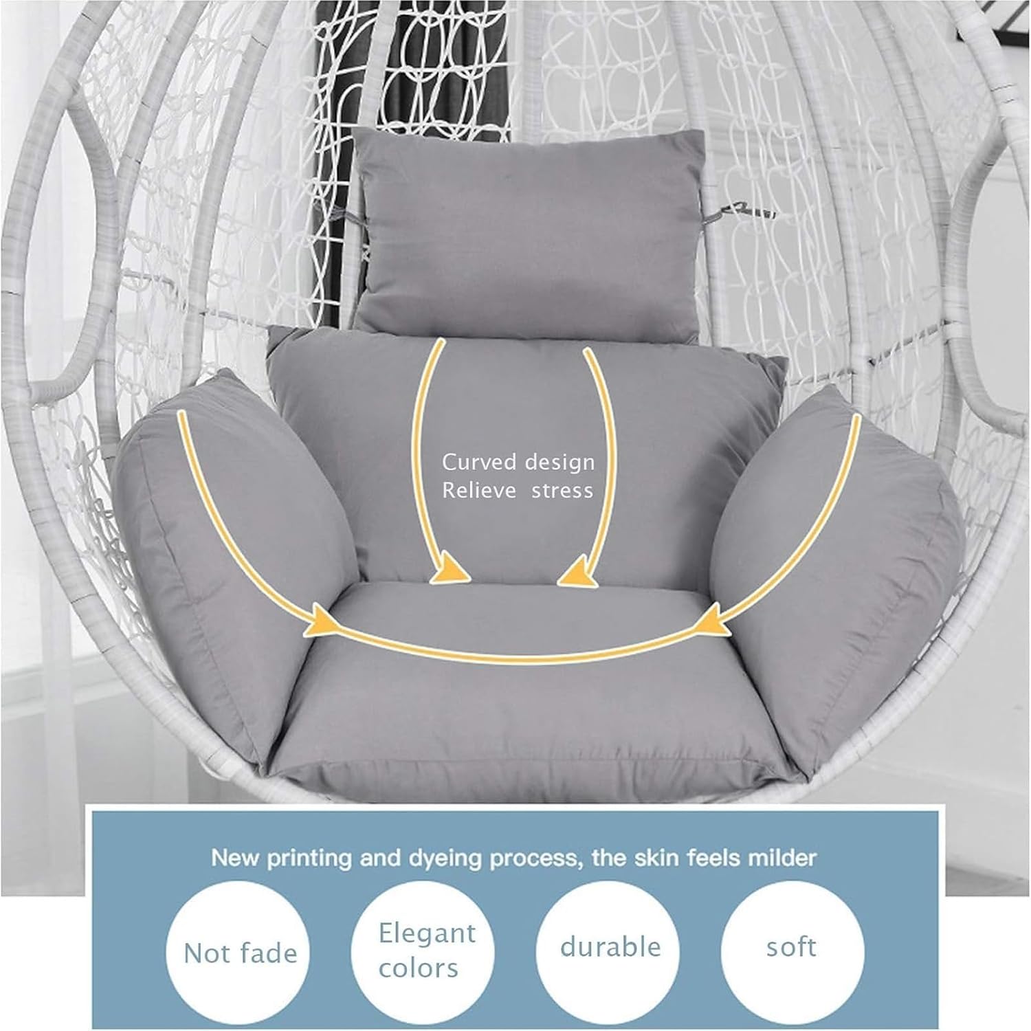 Swing Hanging Chair Cushion Egg Chair Cushion Thicken Hanging Basket Egg Chair Waterproof Heavy Duty Swing Chair Cover Seat Cushion for Garden Outdoor Indoor Patio(15,120CM)