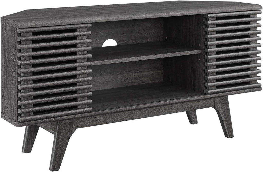 Modway Render Mid-Century Modern Low Profile 46' Corner Media TV Stand in Charcoal