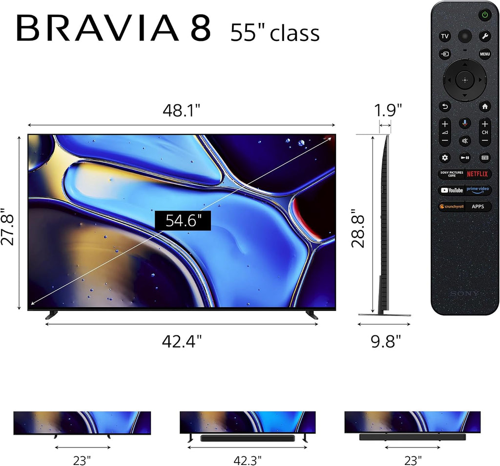 Sony 55 Inch OLED 4K Ultra HD TV BRAVIA 8 Smart Google TV with Dolby Vision HDR and Exclusive Features for PlayStation 5 (K-55XR80)