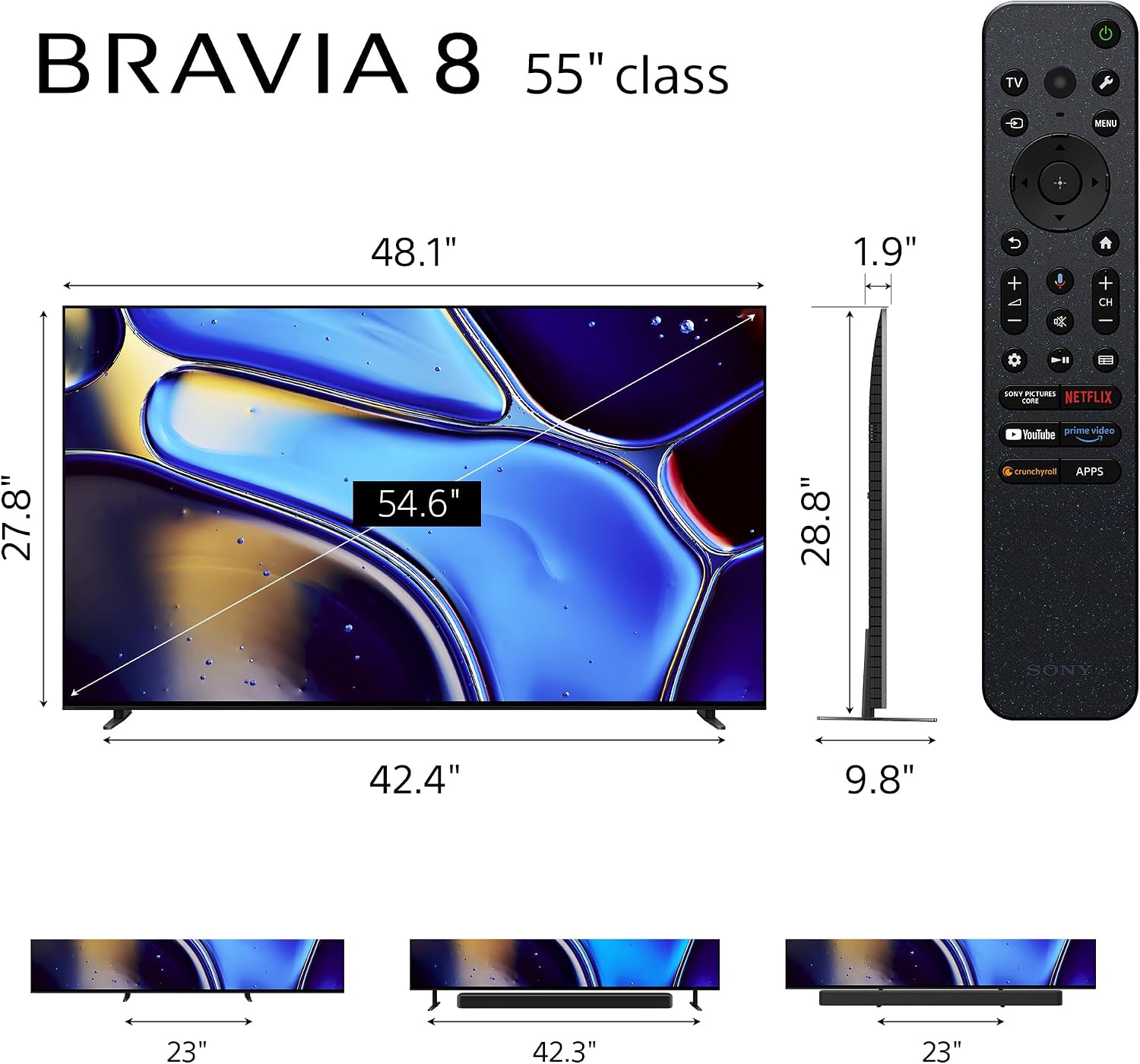 Sony 55 Inch OLED 4K Ultra HD TV BRAVIA 8 Smart Google TV with Dolby Vision HDR and Exclusive Features for PlayStation 5 (K-55XR80)