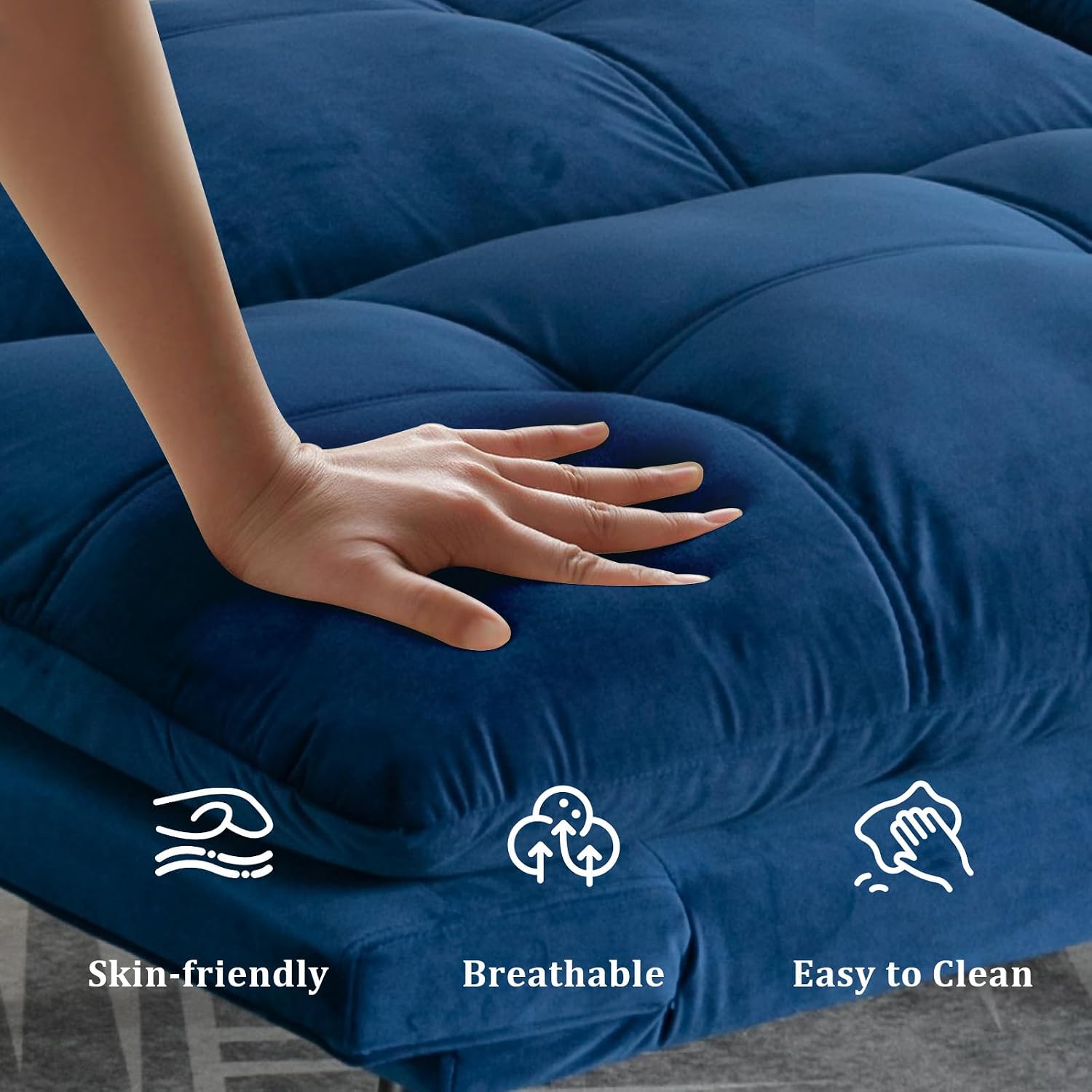 SoarFlash 67 Inch Futon Double Sofa Bed, 2 in 1 Velvet Loveseat Sofa with Adjustable Backrest for Living Room Bedroom Office Apartment Compact Couch(Blue)